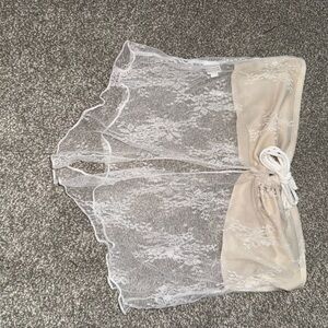 Sheer Lace Cover-Up Top in White and Nude